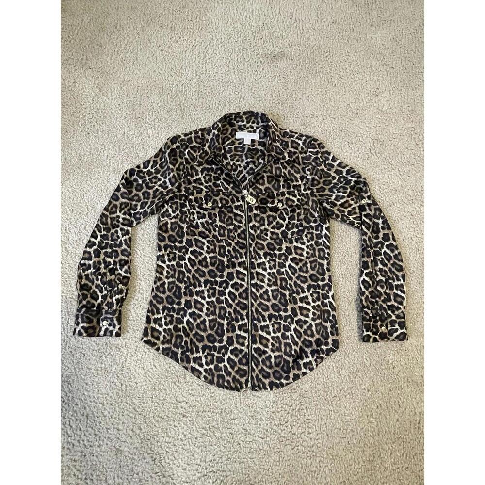 Michael Kors Women’s Leopard Print Long Sleeve Full Zip Top Size Small